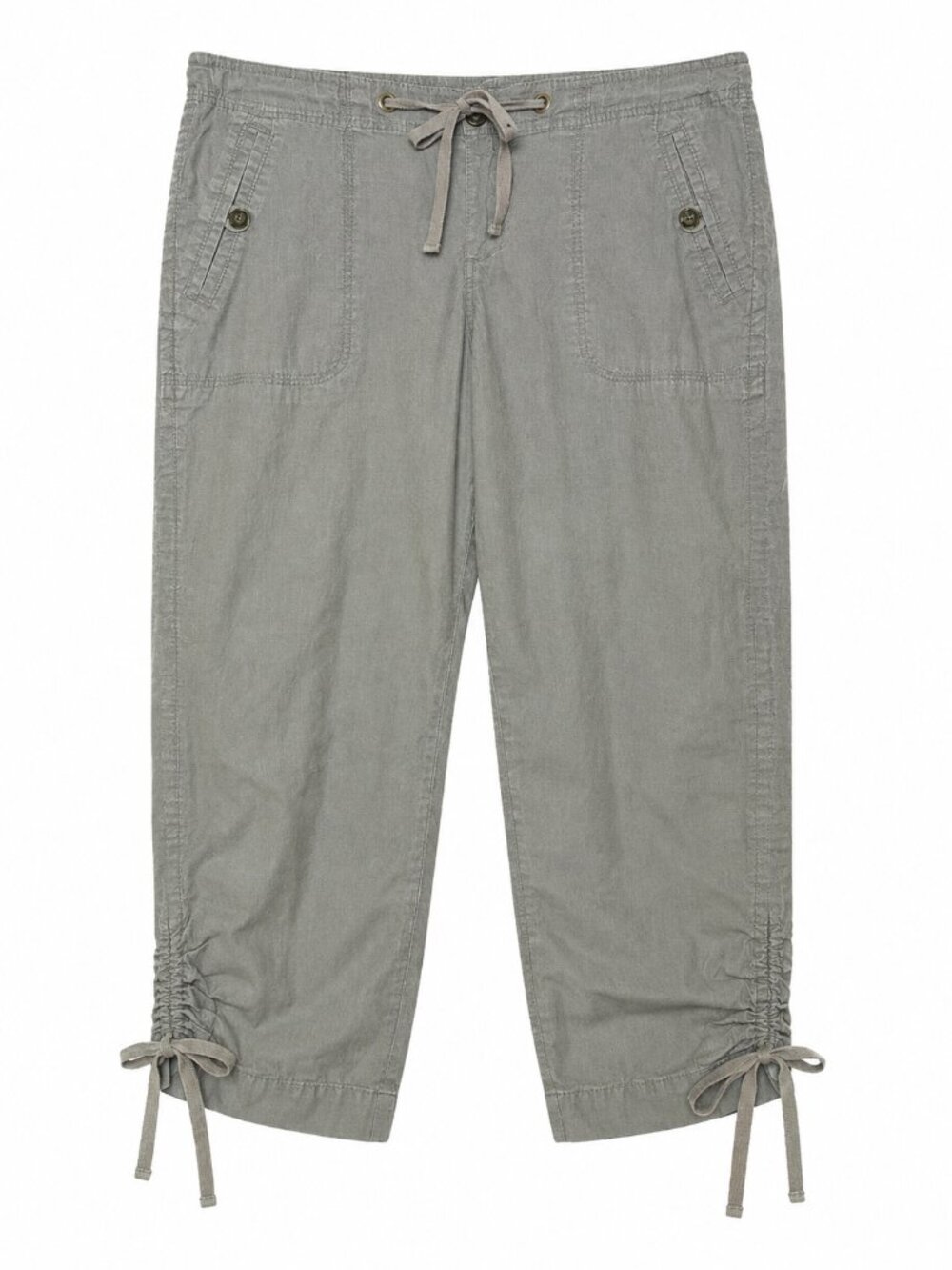 Lady Hathaway Women's Size 6 Cropped Pants Olive Green Ruched Tie Hem Cotton